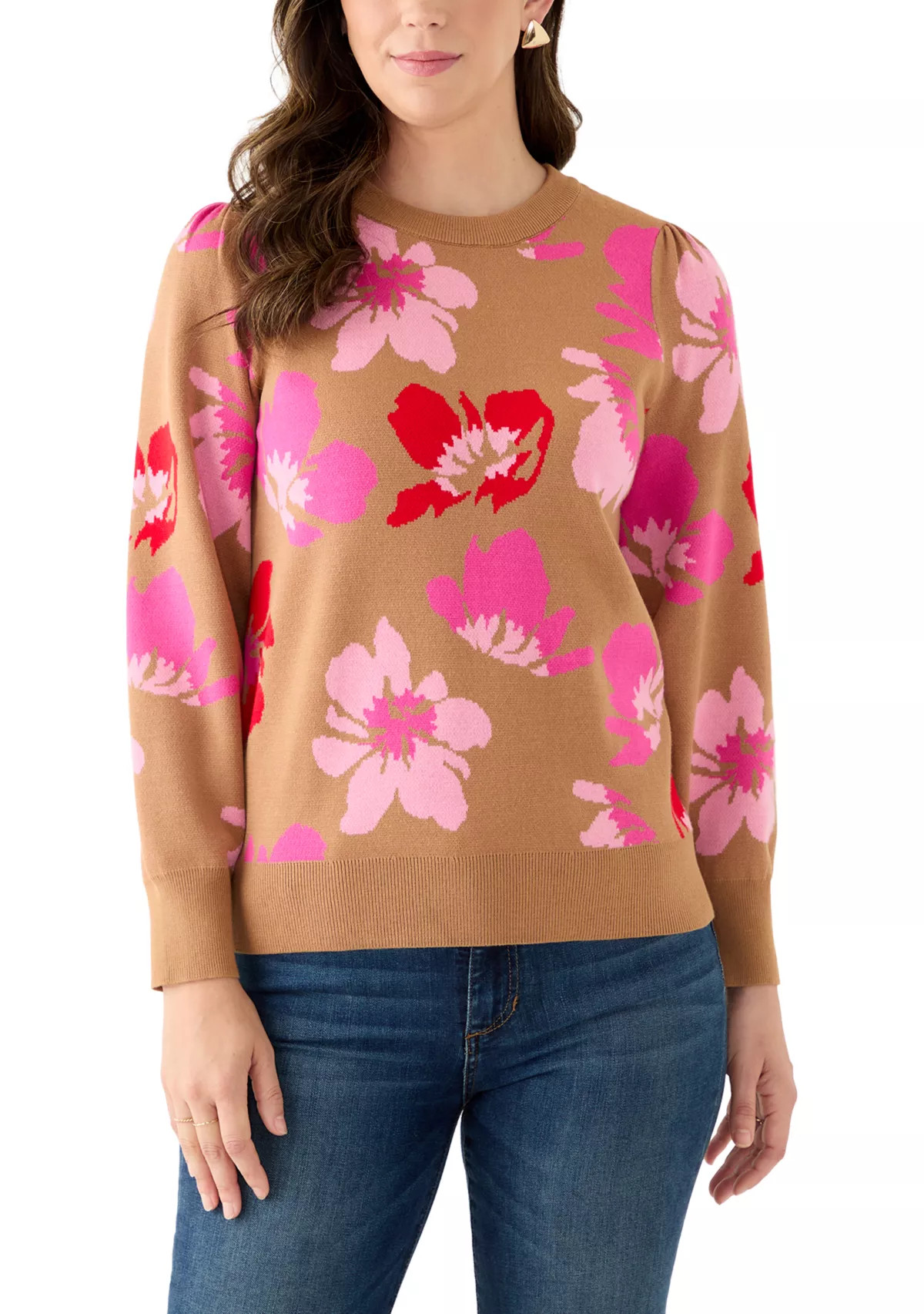 Crown & Ivy™Women's Puff Sleeve Intarsia Knit Tunic Sweater | Belk