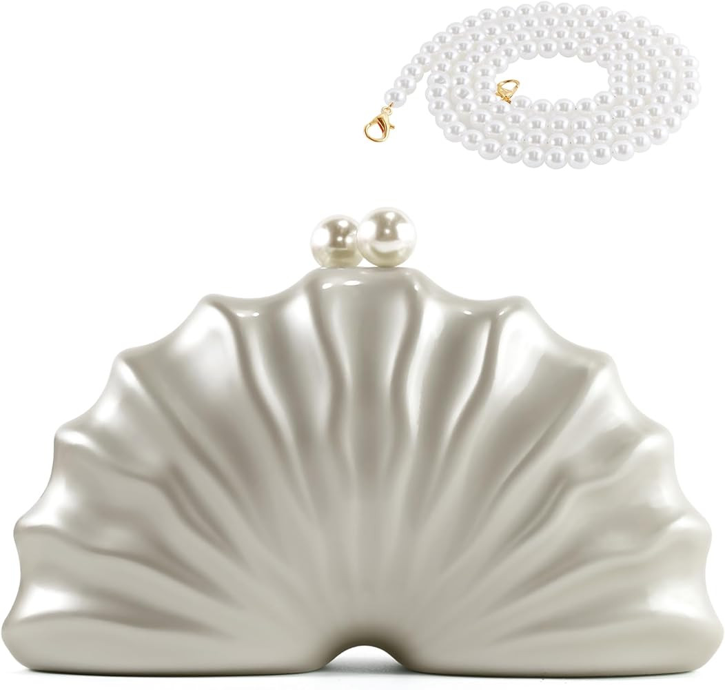 Women Acrylic Shell Shaped Clutch Luxury Marble Acrylic Unique Chain Shoulder Bag Wedding Party P... | Amazon (US)