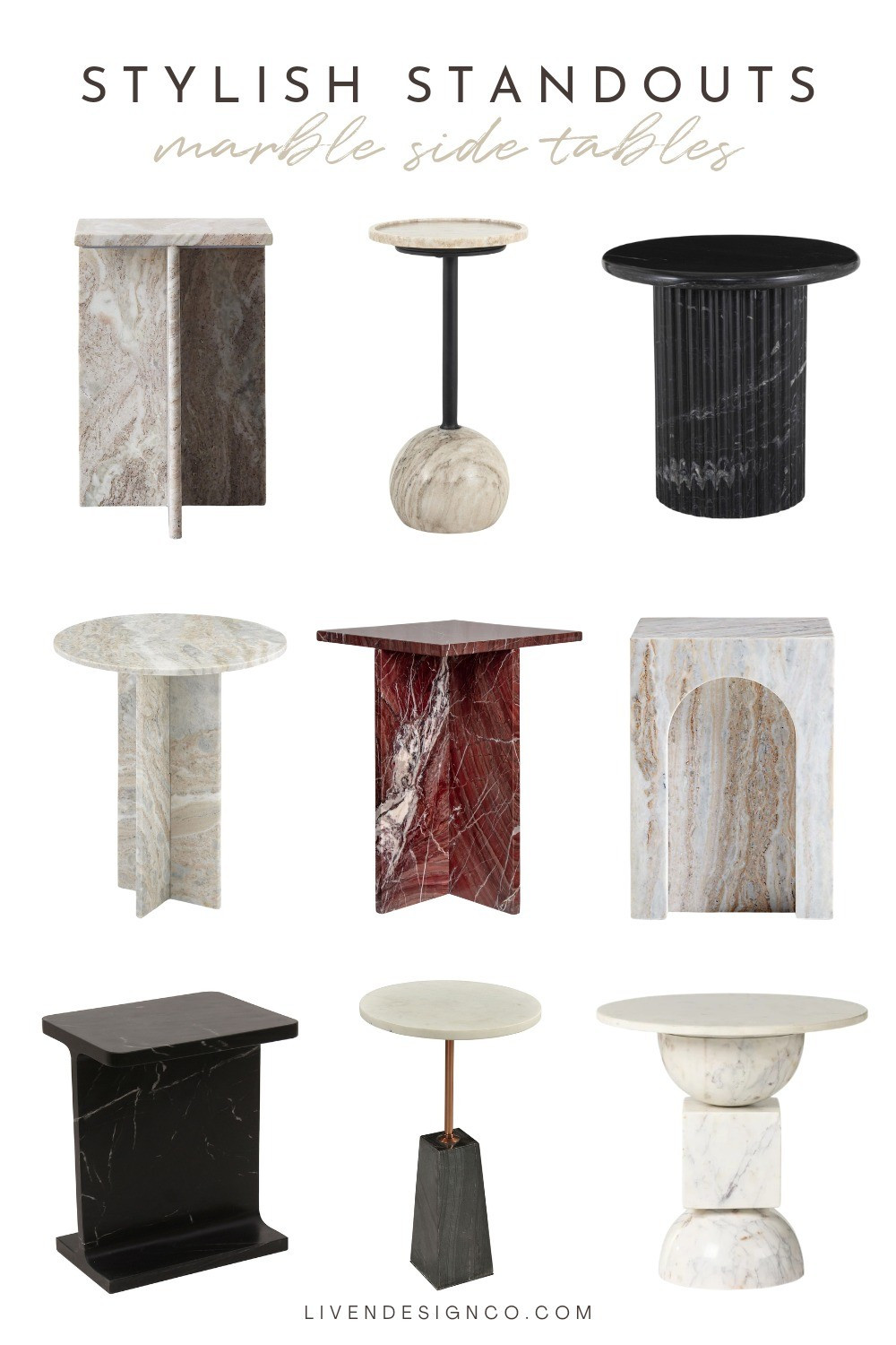 Marble side table. Marble accent table. Modern side table. Pedestal table. Martini table. Red marble table. Black marble side table. Gray marble. Fluted table. 

#LTKSeasonal #LTKHome #LTKStyleTip