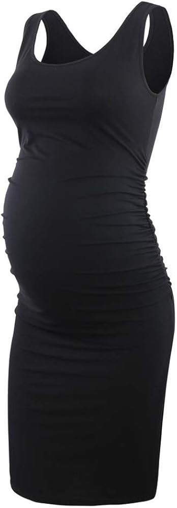 Liu & Qu Women's Maternity Sleeveless Tank Dresses Side Ruching Bodycon Dress for Daily Wearing or B | Amazon (US)