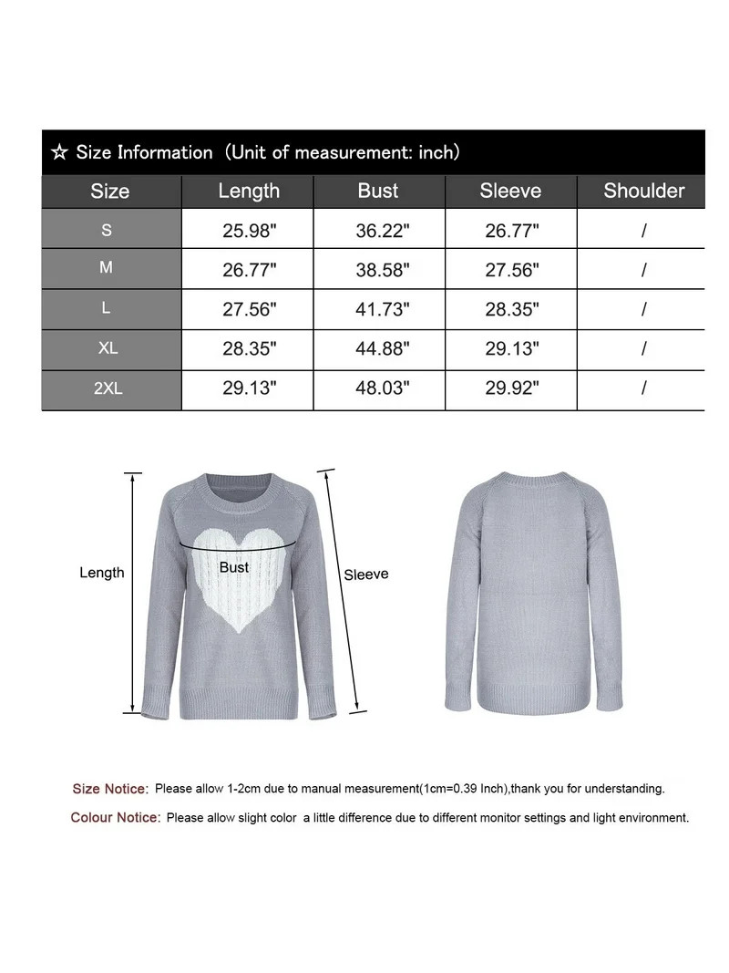 Sweaters for Women Valentine's Day Gift Long Sleeve Crewneck Cute Heart Print Knitted Pullover Sw... | Walmart (US)