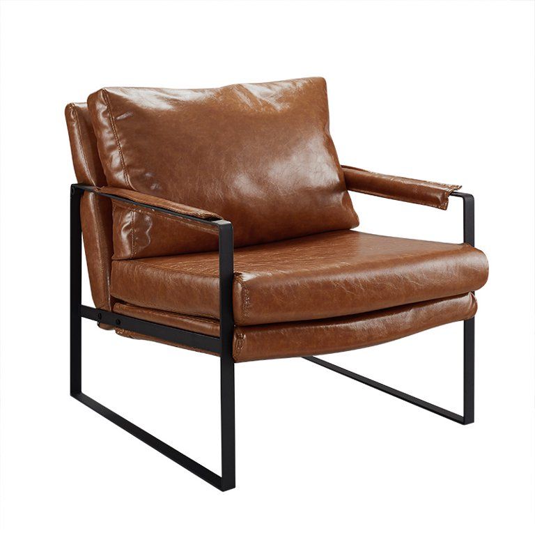 Art Leon Mid Century Accent Chairs Home Faux Leather Upholstered Metal Frame Cognac | Walmart (US)
