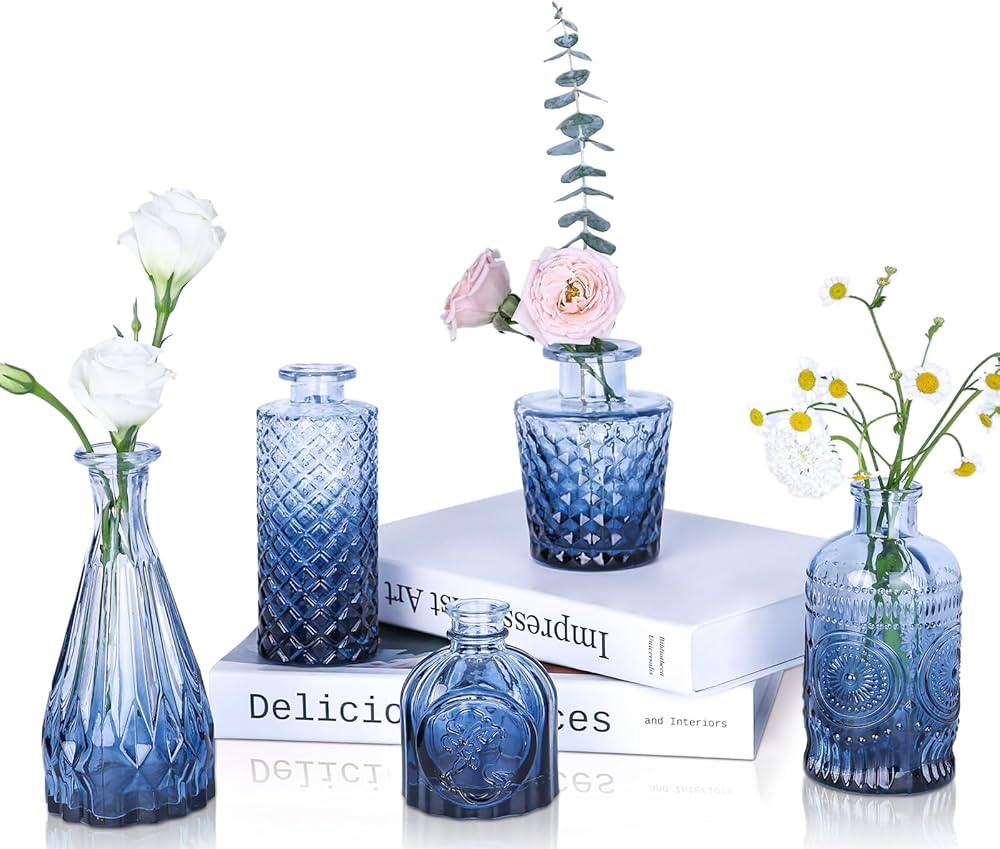 Glass Bud Vases Set of 5, Mini Flower Vases for Centerpieces, Small Clear Vases in Bulk for Weddi... | Amazon (US)