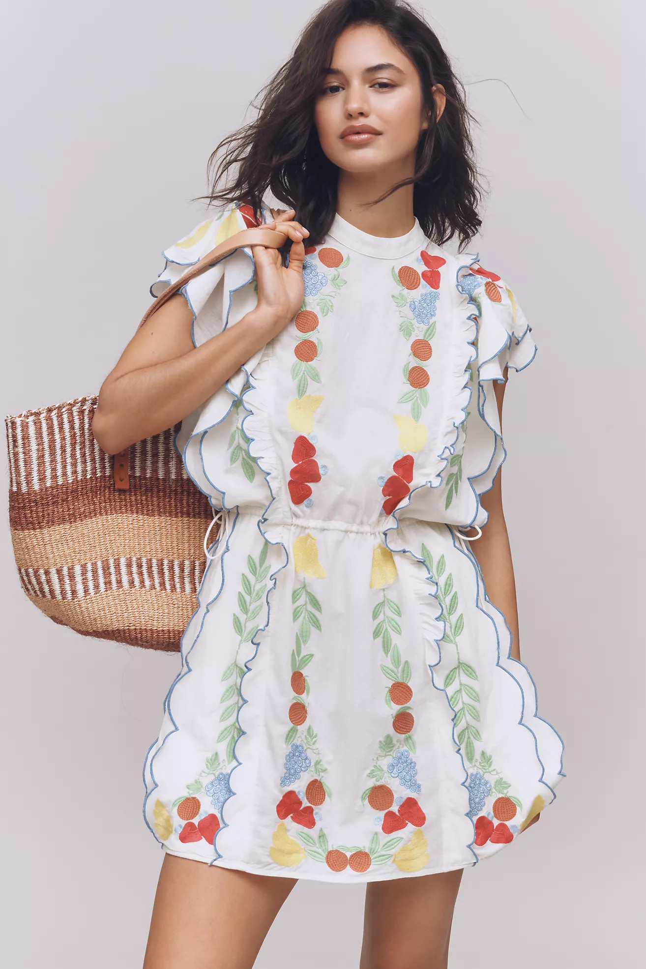 Farm Rio x Anthropologie Embroidered Ruffle mini Dress | Anthropologie (US)