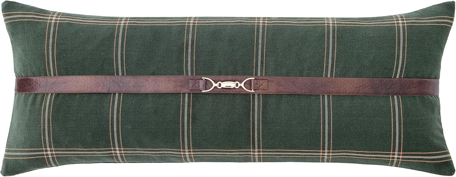 HiEnd Accents Windowpane Hunter Green 14x36 inch Buckle Lumbar Pillow | Amazon (US)