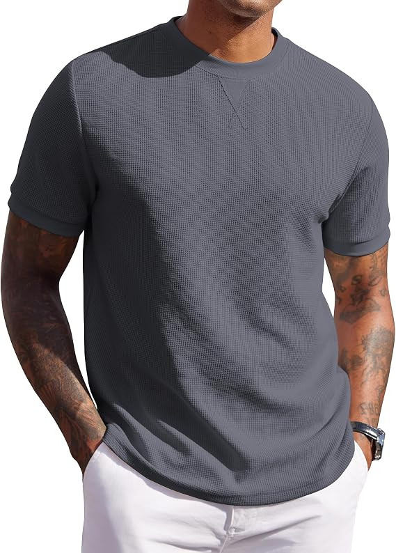 COOFANDY Men's Waffle T-Shirts Short Sleeve Casual Crew Neck Shirt Summer Plain Pullover Tees | Amazon (US)