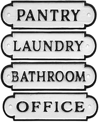 AuldHome Farmhouse Decor Metal Signs, Set of 4 Decorative Cast Iron Door Room Plaques with “Pan... | Amazon (US)