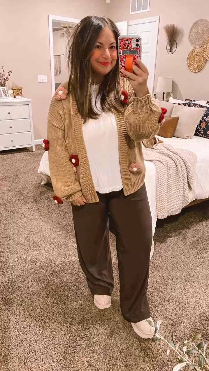 Stylish and cozy! I'm loving this tan cardigan with floral details from Amazon. It's great for adding warmth and a splash of color to any outfit! 🌺🍂

slippers: fit true to size // wearing a 5
pants: fit true to size // wearing a large
muscle tee: fits true to size // wearing a large
cardigan: fits oversized // wearing a medium (fits like a large) 

 #LTKMidsize #LTKFindsUnder50 #LTKStyleTip