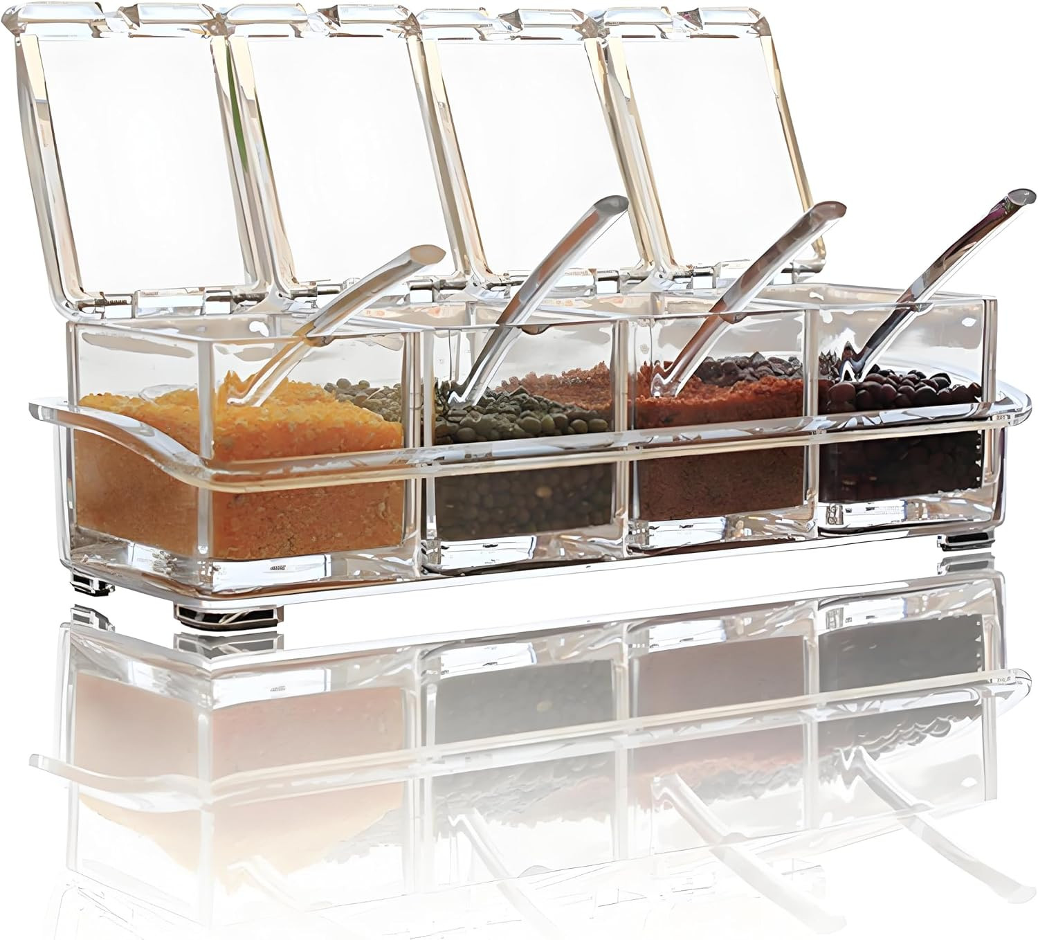 Clear Seasoning Box,V-Resourcing 4 Pieces Clear Seasoning Storage Container for Spice Salt Sugar Cruet,Condiment Jars with Spoons… | Amazon (US)