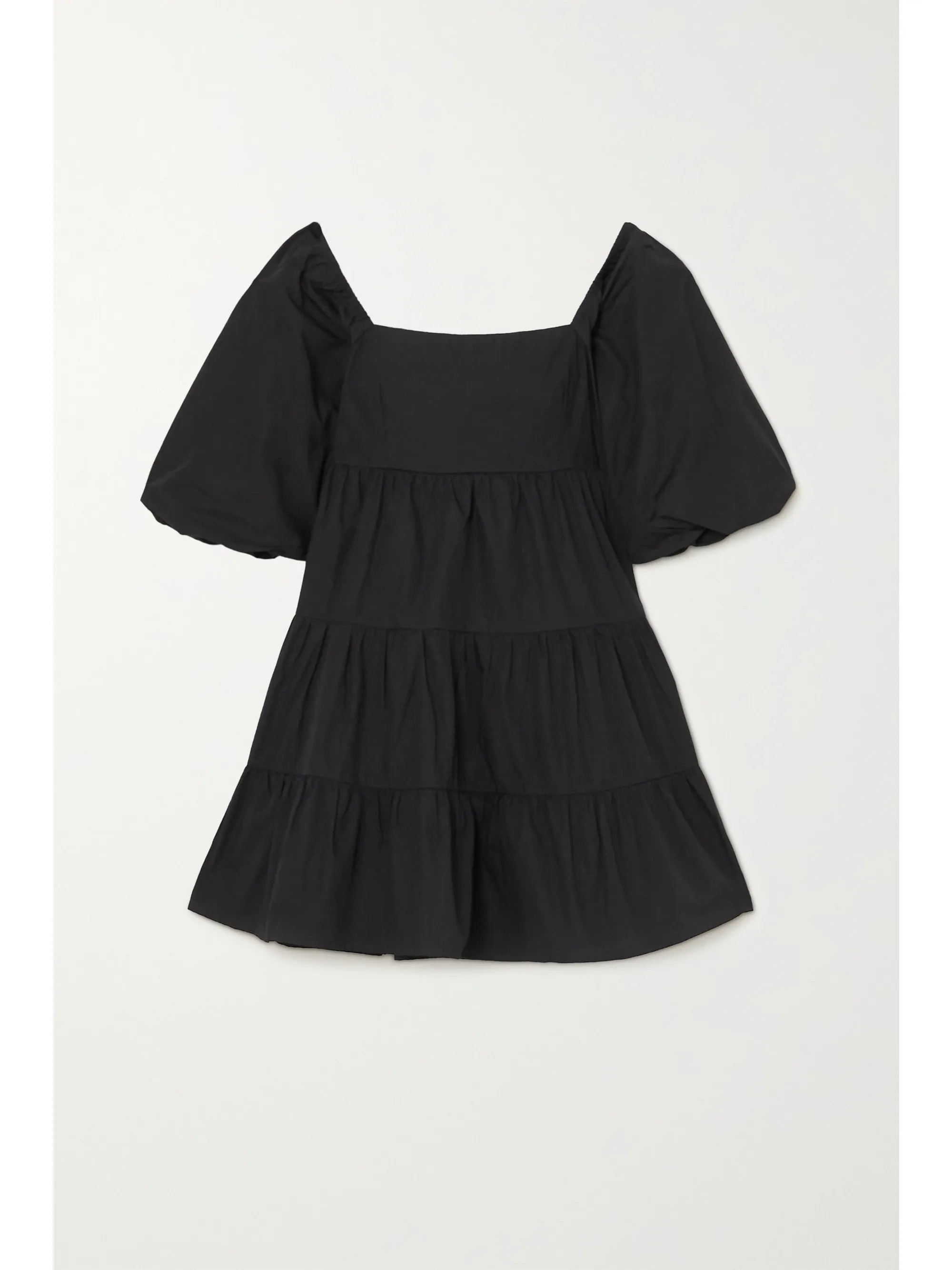 Black + NET SUSTAIN Eryn tie-detailed tiered cotton-poplin mini dress | Faithfull The Brand | NET... | NET-A-PORTER (US)