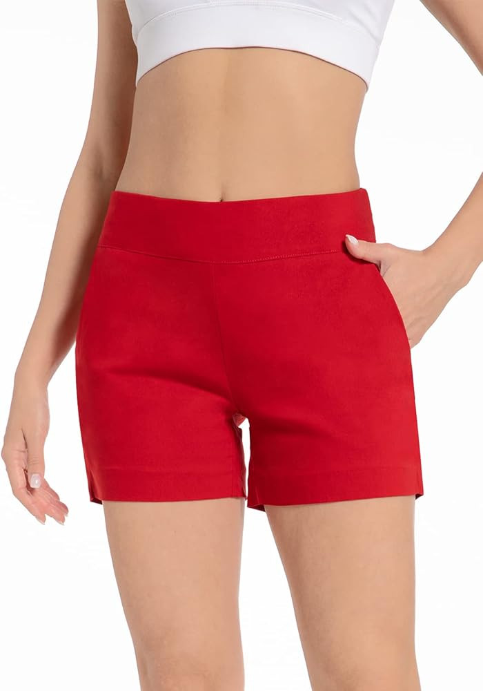 Chino Shorts for Women 4 Inch Inseam Stretch High Waisted Shorts for Women Summer Casual Shorts w... | Amazon (US)