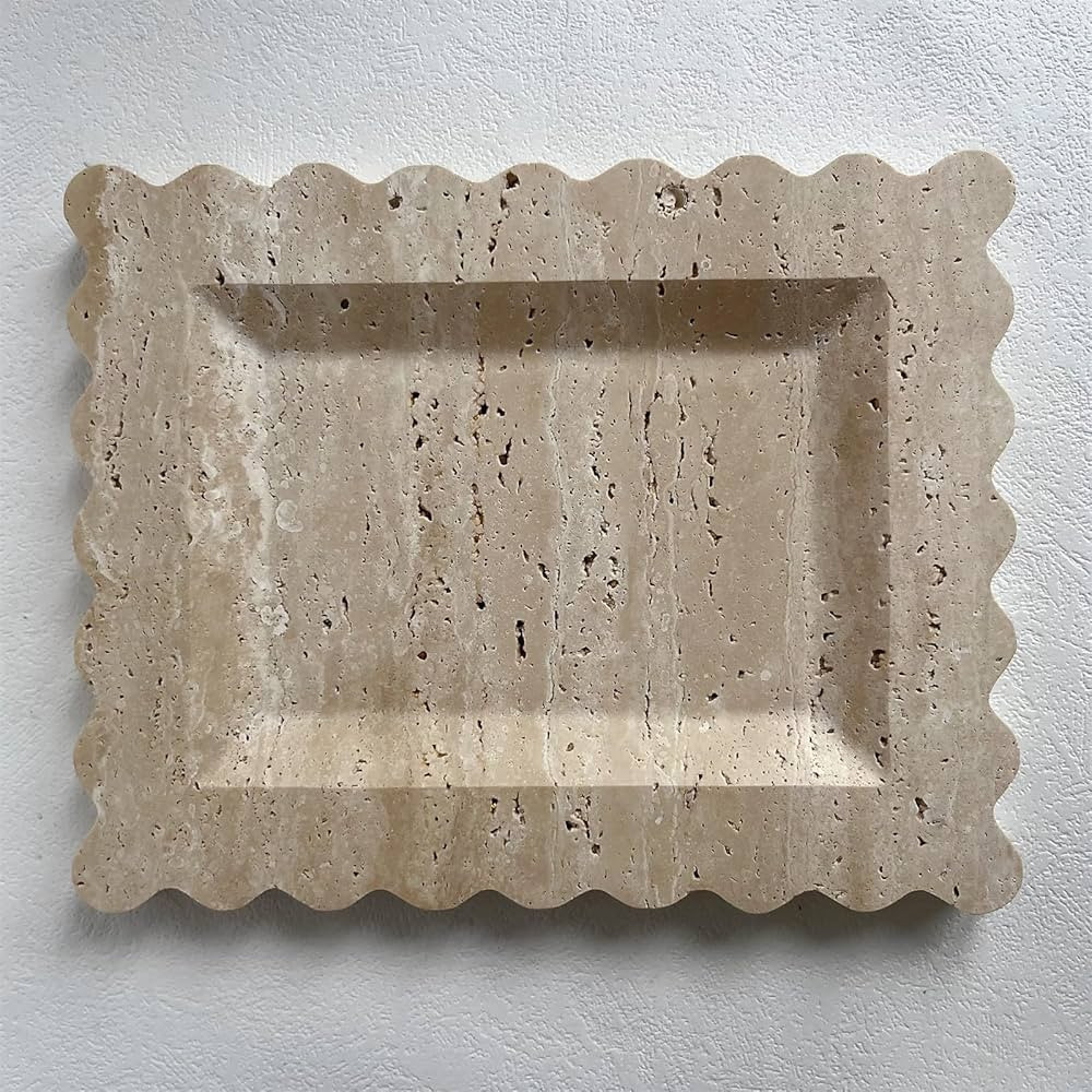 Natural Rectangle Tray, Scalloped Edge Marble Tray, Handmade Decorative Tray, Nightstand and Desk... | Amazon (US)