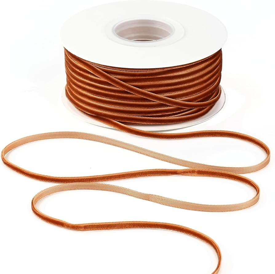MAYREEL 1/8 Inch Copper Velvet Ribbon Thin Golden Brown Vintage Ribbon for Wedding Invitations Cr... | Amazon (US)
