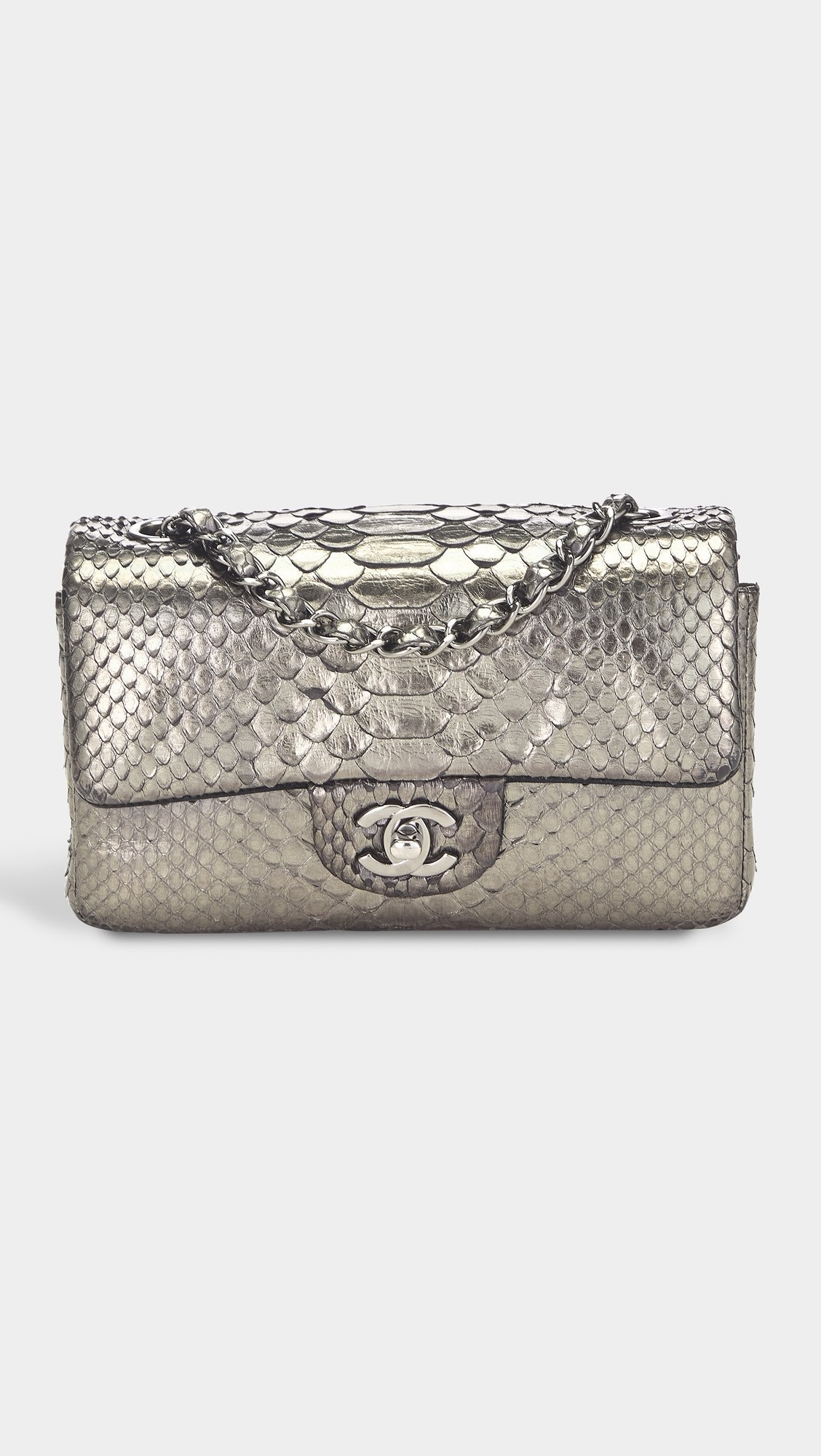 Chanel Silver Python Rectangular Flap Small Shoulder Bag | Shopbop