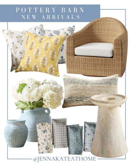 Pottery Barn new arrivals with tons of floral throw pillows and timeless napkins, outdoor pillows and outdoor seating, wooden candlestick holders, and ceramic vases. Coastal style home decor.

#LTKfamily #LTKhome