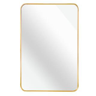 Tileon 24 in. W x 32 in. H Medium Rectangular Aluminum Framed Wall Bathroom Vanity Mirror in Gold... | The Home Depot