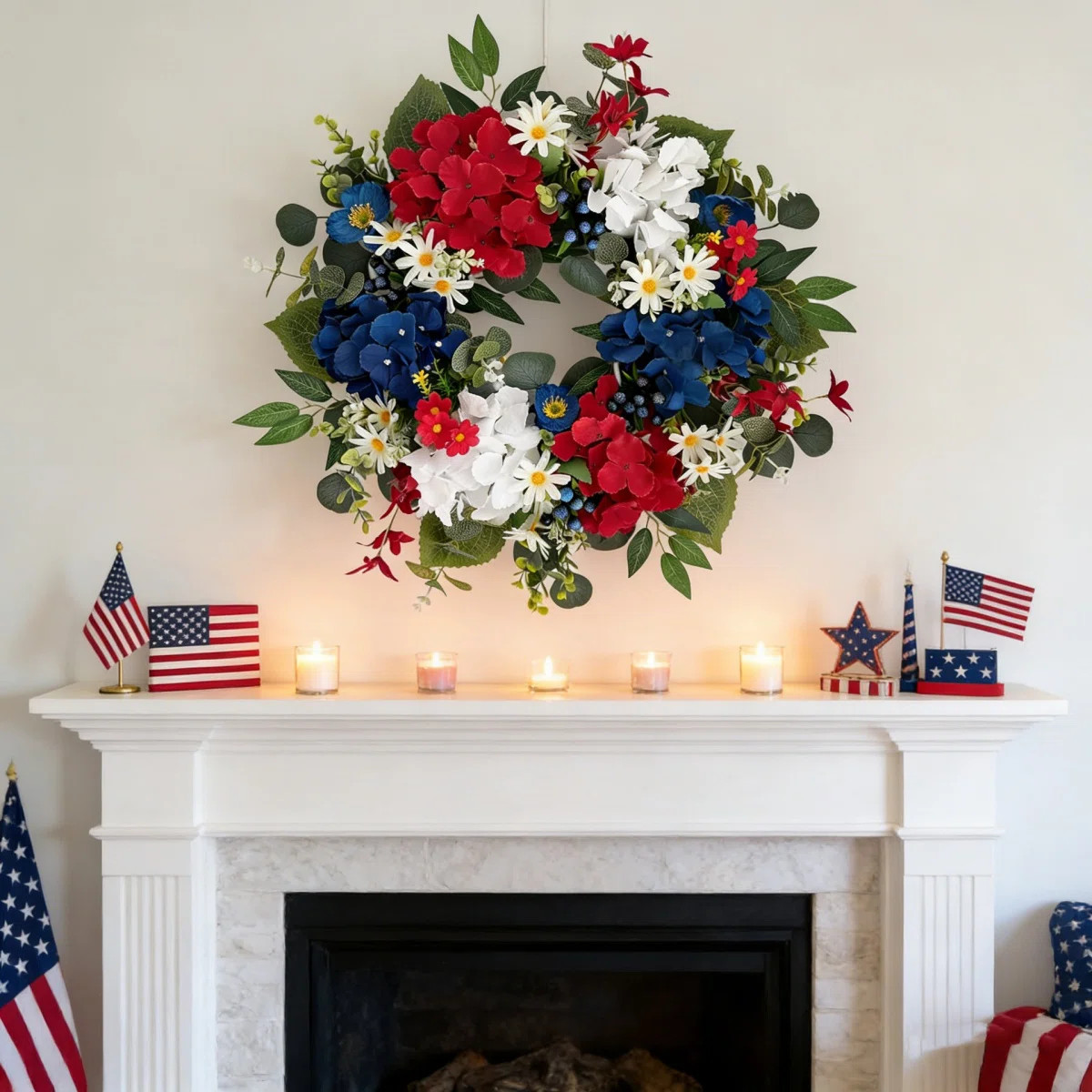 20 Inch 4th of July Wreath, Patriotic Wreaths for Front Door, Red White Blue Hydrangea Flower Wre... | Wayfair North America