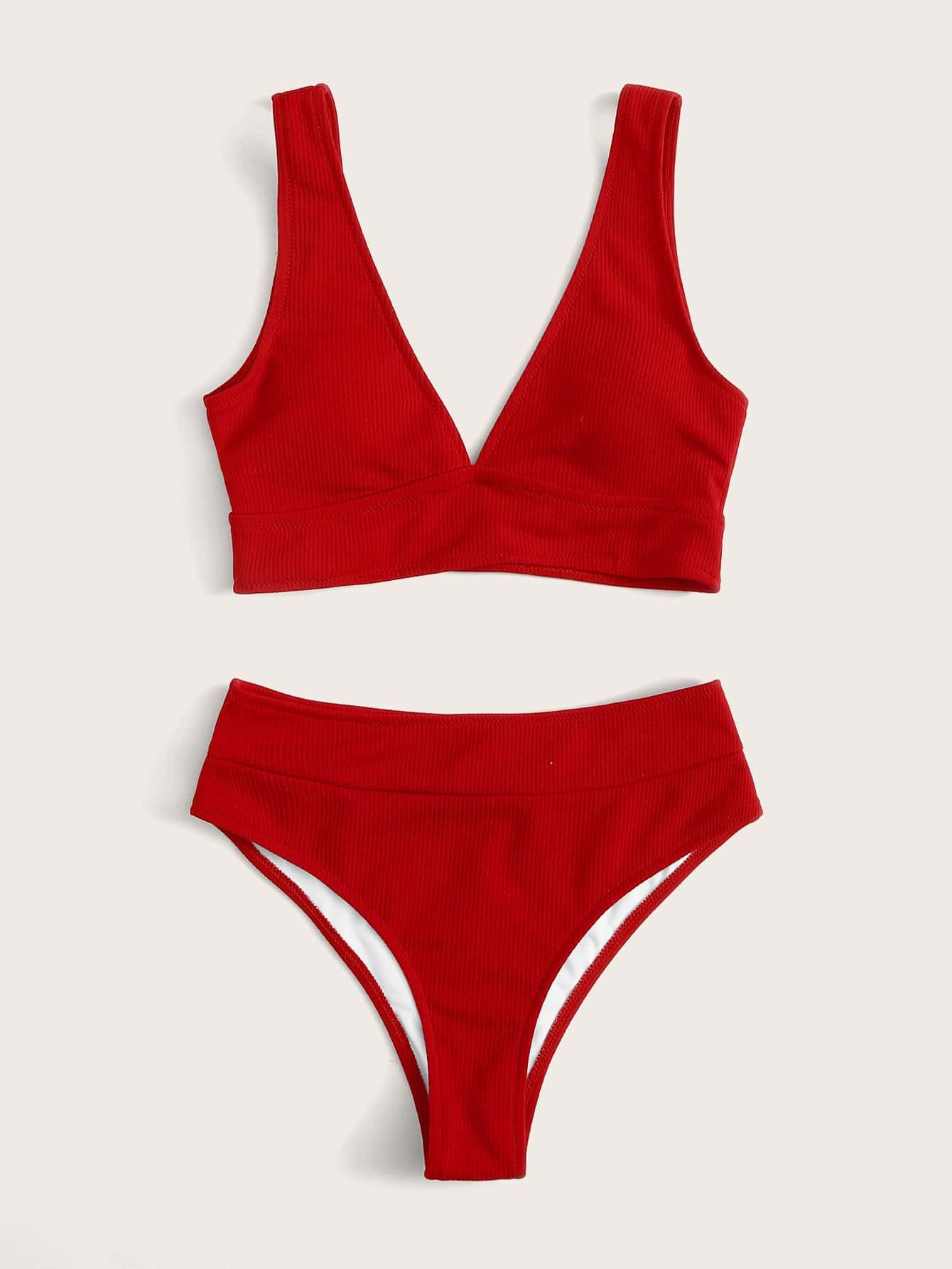 Rib High Waisted Bikini Swimsuit | SHEIN