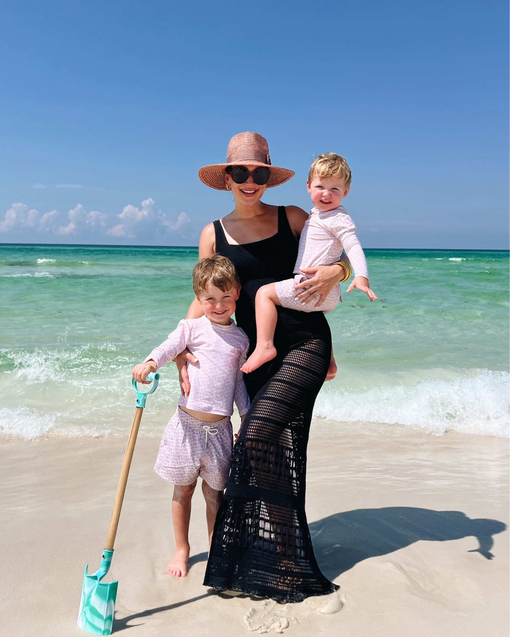 Round tortoise sunglasses, black maternity swimsuit, black knit maxi skirt coverup, gold waterproof bangles

#LTKBump #LTKSwim