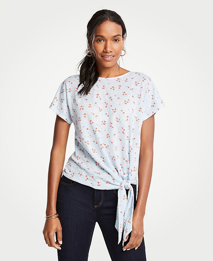 Lily Leaves Linen Tie Front Tee | Ann Taylor (US)