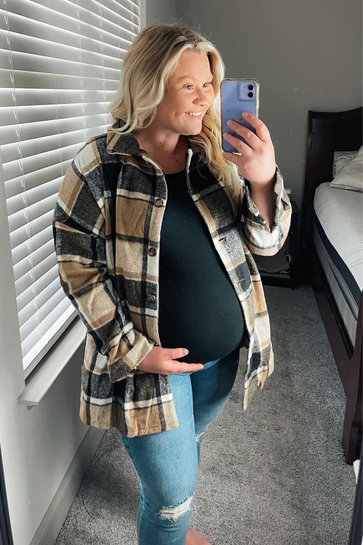 Maternity Fall Outfit! Bring in fall with this adorable Shacket! #falloutfits #maternity #flannel 

#LTKfit #LTKSeasonal #LTKbump