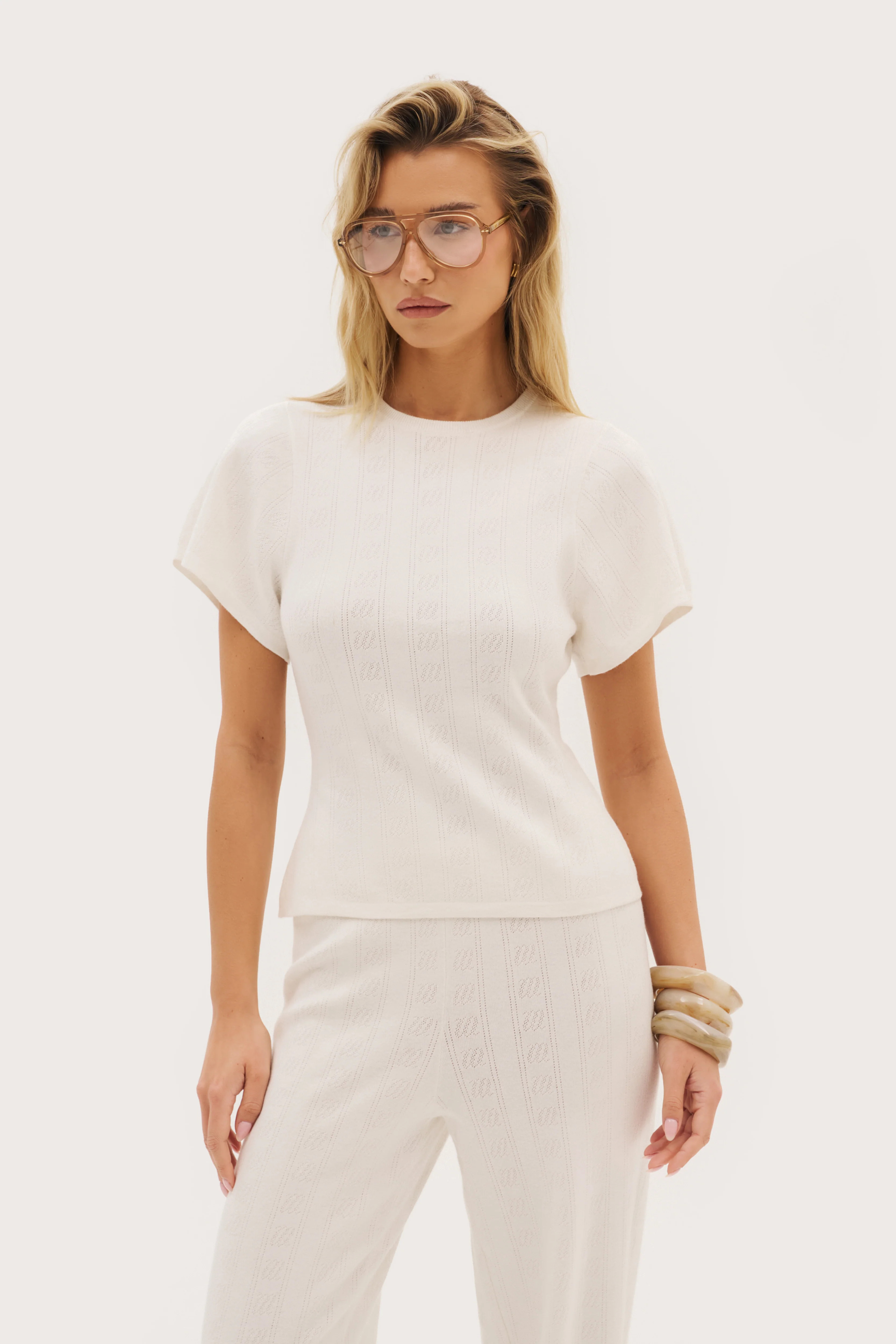 Maebe Pointelle Knit Tee - White | Maebe UK