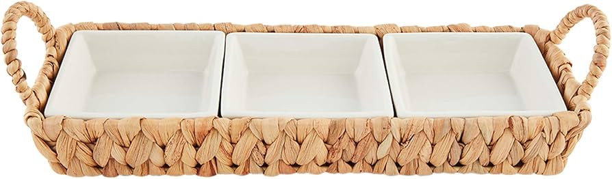 Mud Pie Water Hyacinth Section Server, 5" x 16 1/4", White, Brown | Amazon (US)