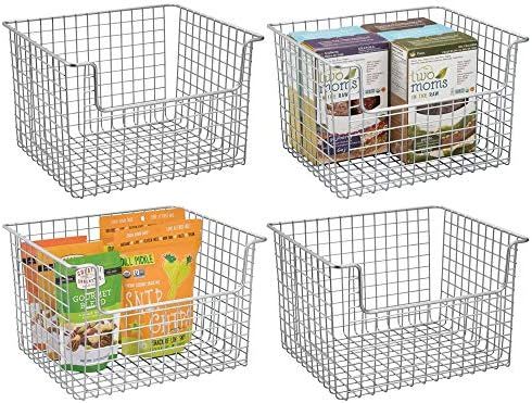 mDesign Metal Kitchen Pantry Food Storage Organizer Basket - Farmhouse Grid Design with Open Fron... | Amazon (US)