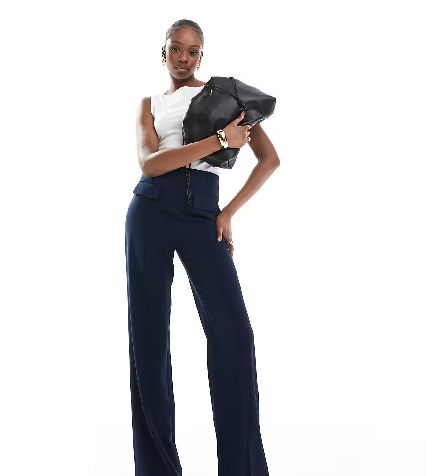 ASOS DESIGN Tall tailored double pocket seam detail pants in navy | ASOS (Global)