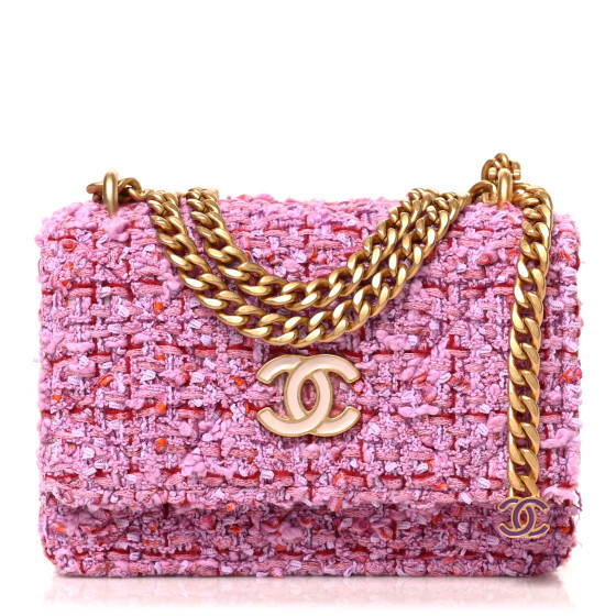 Tweed Enamel Quilted Pending CC Mini Wallet On Chain WOC Pink Purple | FASHIONPHILE (US)
