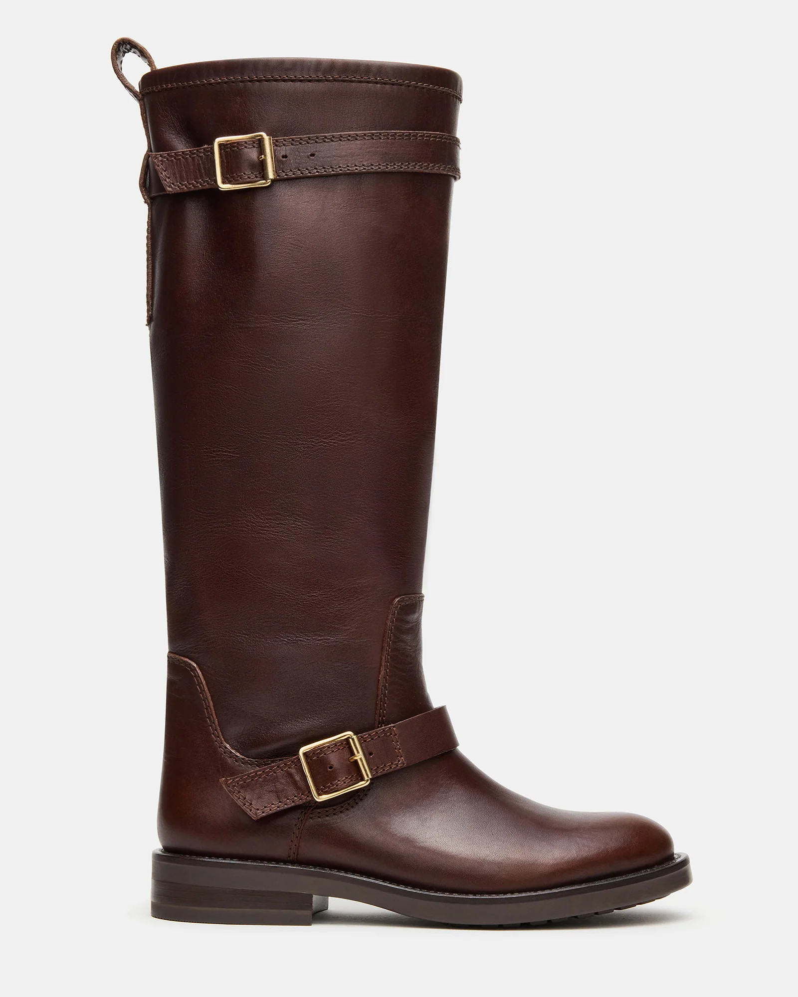 SADY Brown Leather Knee-High Rounded Toe Women's Boot | Steve Madden (US)