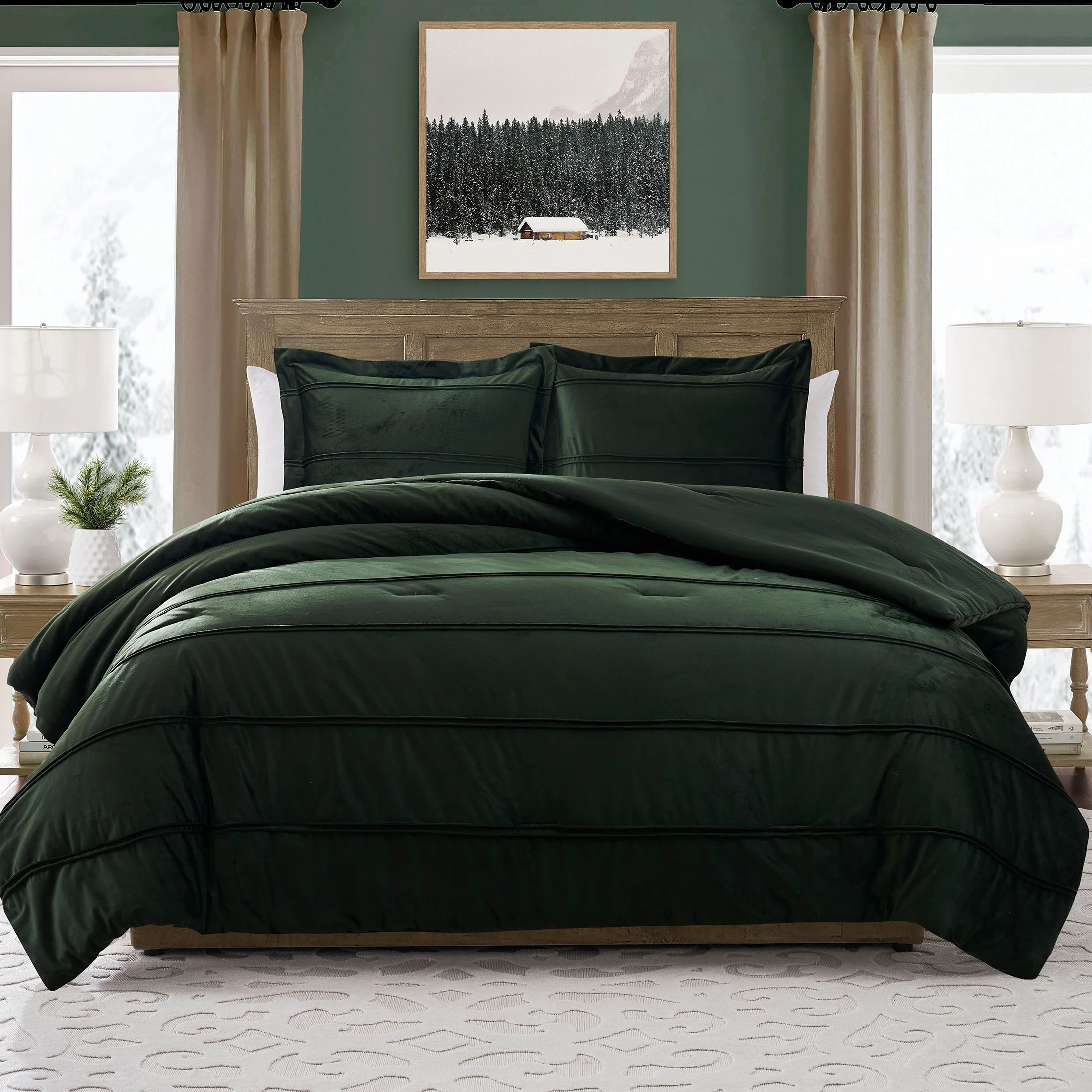 My Texas House Rosalinn 3-Piece Green Velvet Stripe Comforter Set, King | Walmart (US)