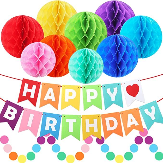 Birthday Decorations, Rainbow Birthday Party Poms Decorations for Women and Girls, Include Happy ... | Amazon (US)