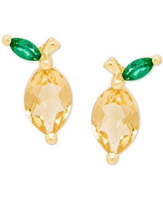 Lemon Quartz (7/8 ct. t.w.) & Green Spinel (1/10 ct. t.w.) Lemon Fruit Stud Earrings in 14k Gold-... | Macys (US)