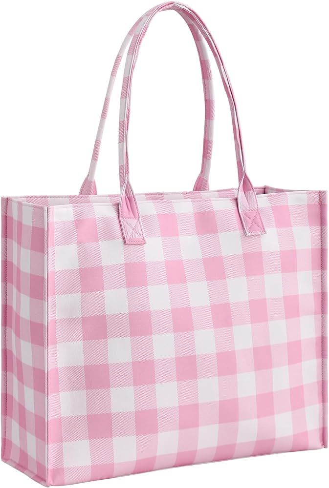 DYSHAYEN Canvas Gingham Tote Bag for Women Zipper Casual Work Tote Bag Large Capacity Handbag for... | Amazon (US)