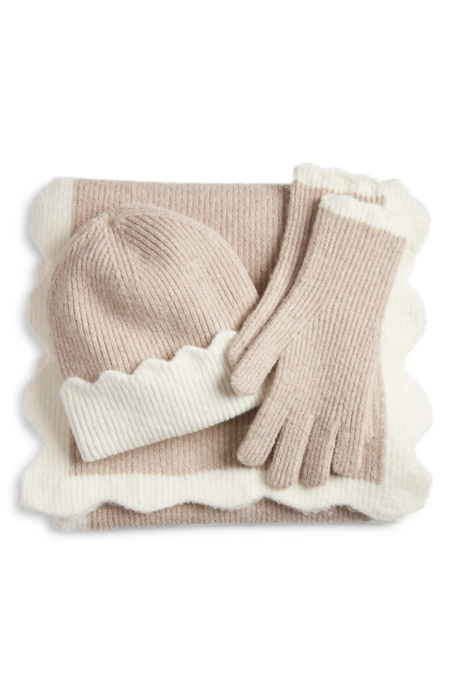 Scalloped Scarf, Beanie & Gloves Set | Nordstrom