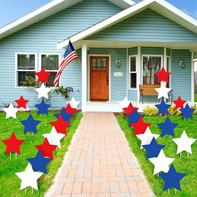 Nuanchu Independence Day Signs Patriotic Stars Red Blue and White Yard Signs Outdoor Lawn Pathway... | Amazon (US)