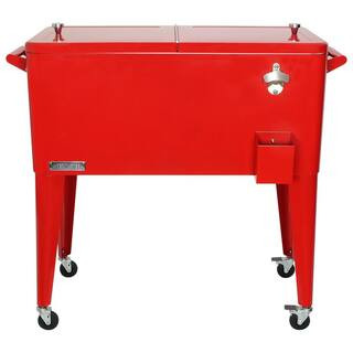 PERMASTEEL 80 qt. Red Classic Outdoor Rolling Patio Cooler with Wheels and Handles PS-203-RED - T... | The Home Depot