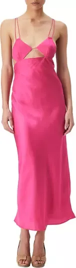 Lucia Midi Slip Dress In Hot Pink