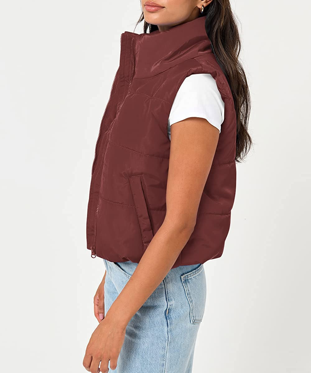 AUTOMET Puffer Vest Women Sleeveless Winter Cropped Outerwear Warm Puffer Lightweight Stand-up Co... | Amazon (US)