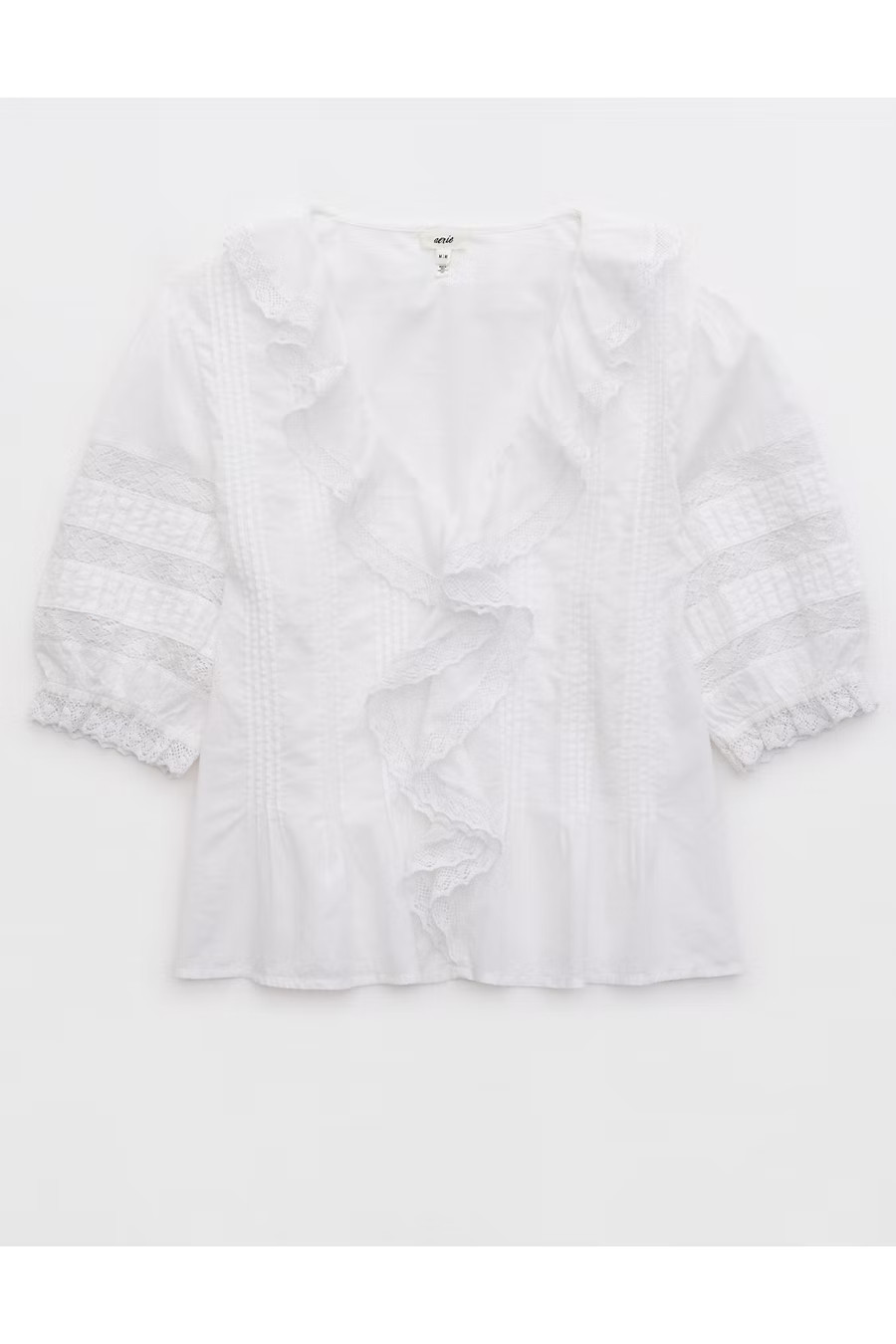 Aerie Short Sleeve Ruffle Blouse Women's White XXS | American Eagle Outfitters (US & CA)