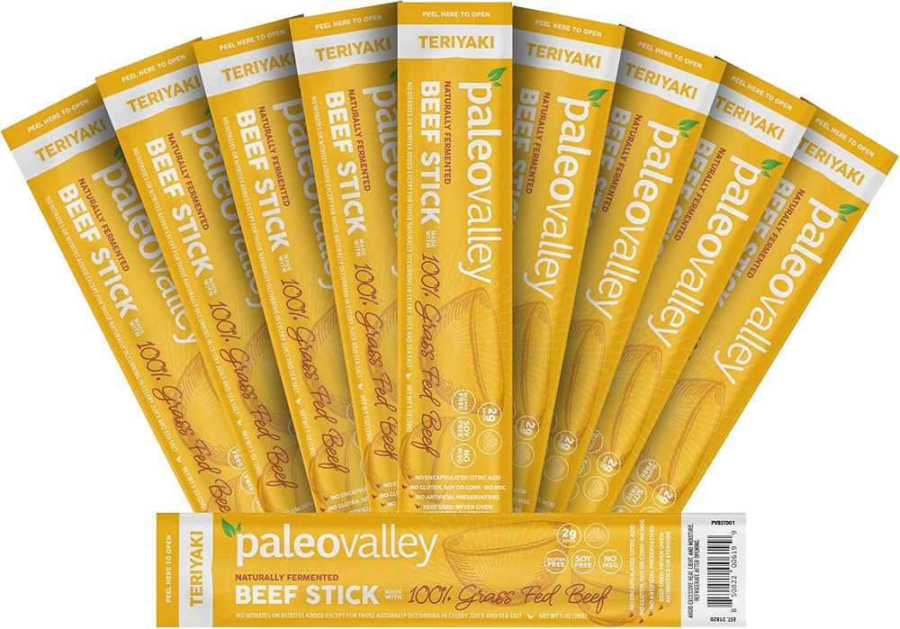 Paleovalley 100% Grass Fed Teriyaki Beef Sticks - Delicious Gluten Free Beef Snack - High Protein... | Amazon (US)