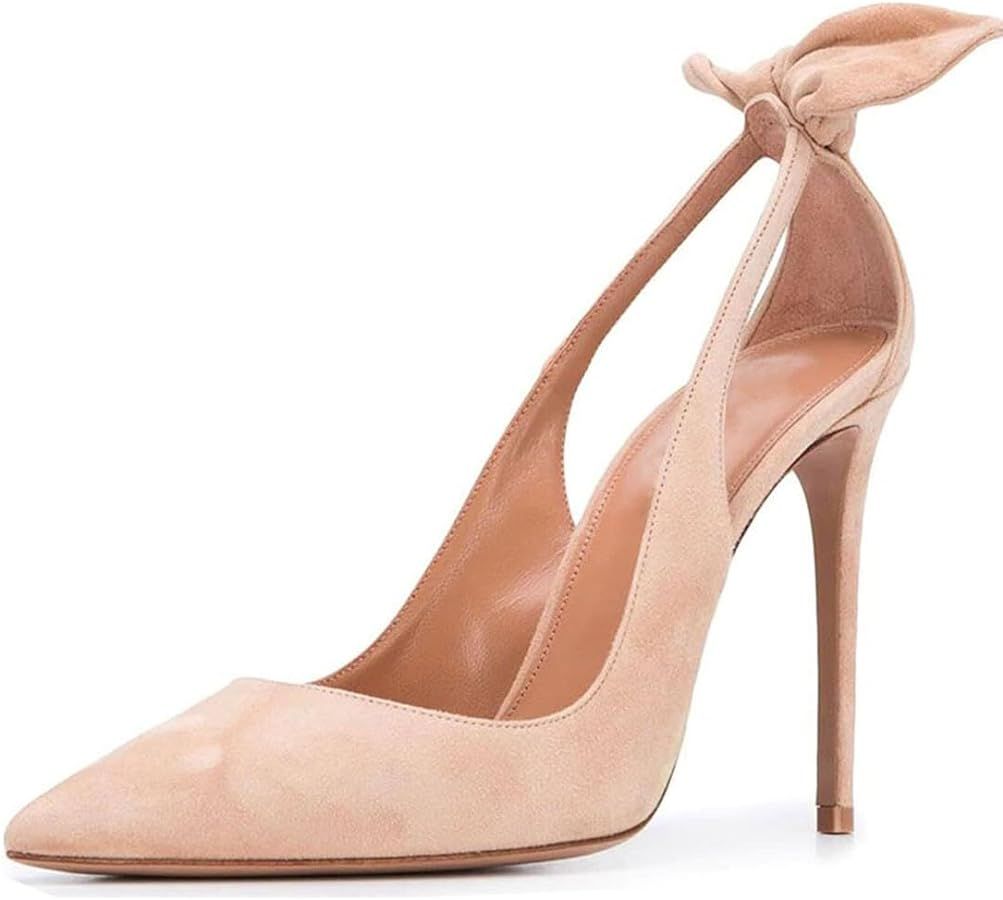 Pumps Shoes, Women High Heels Bow Tie Cutout Stiletto Pumps Pointy Toe Wedding Party Dress Shoes | Amazon (US)