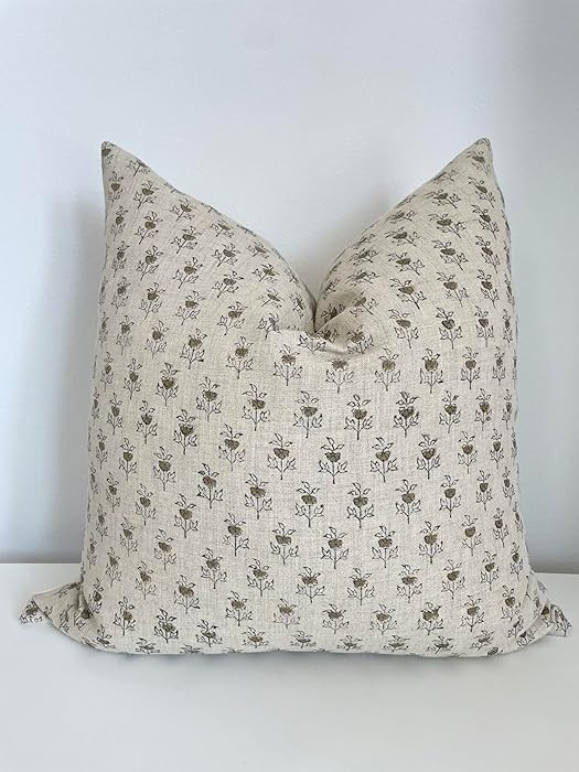 Hand Block Print Beige Pure Linen Throw Pillow Cover: Handmade Vintage Cushion Cover (Bodie) (20"... | Amazon (US)