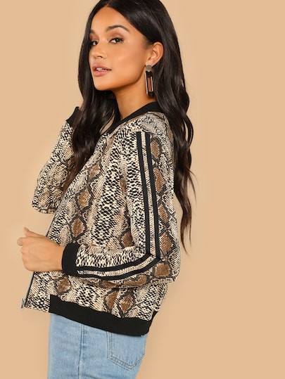 Striped Sleeve Snakeskin Jacket | SHEIN