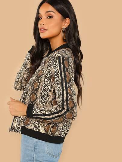 Striped Sleeve Snakeskin Jacket | SHEIN