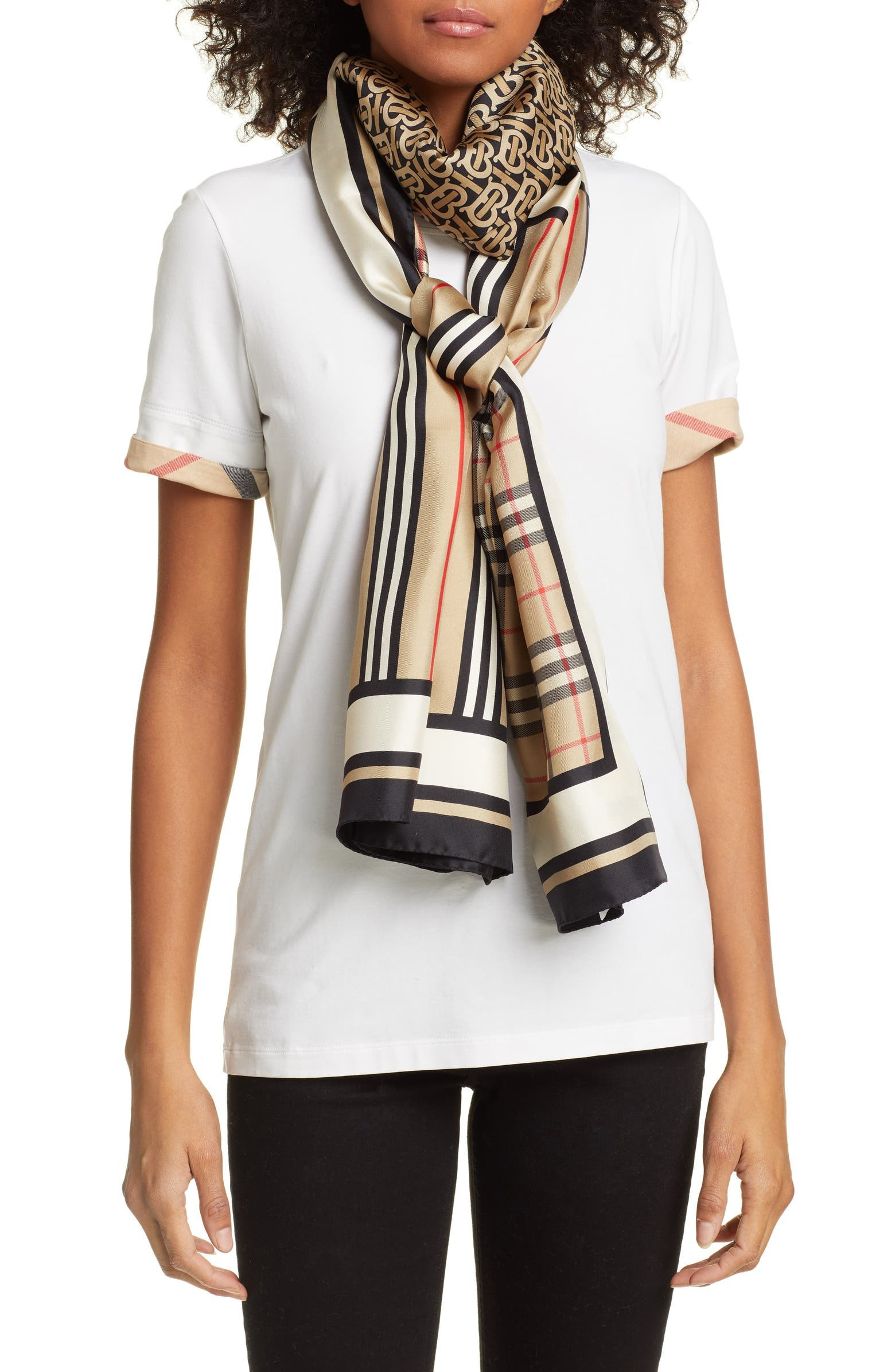 Monogram, Icon Stripe & Check Print Silk Scarf | Nordstrom