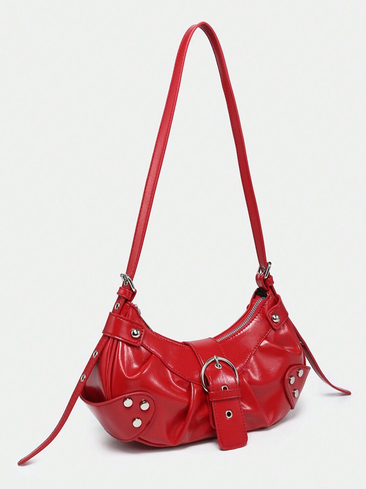 SHEIN X Lucía Bellido SHEIN ICON 1pc Punk Style Studded Adjustable Shoulder Strap Y2K Shoulder Bag For Women, Teens, Halloween Valentines, Halloween Bags Perfect For Fancy Party Matching With Halloween Costumes | SHEIN