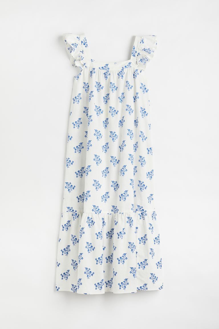Long dress in airy cotton seersucker with a square neckline and wide, flounced shoulder straps. O... | H&M (US)