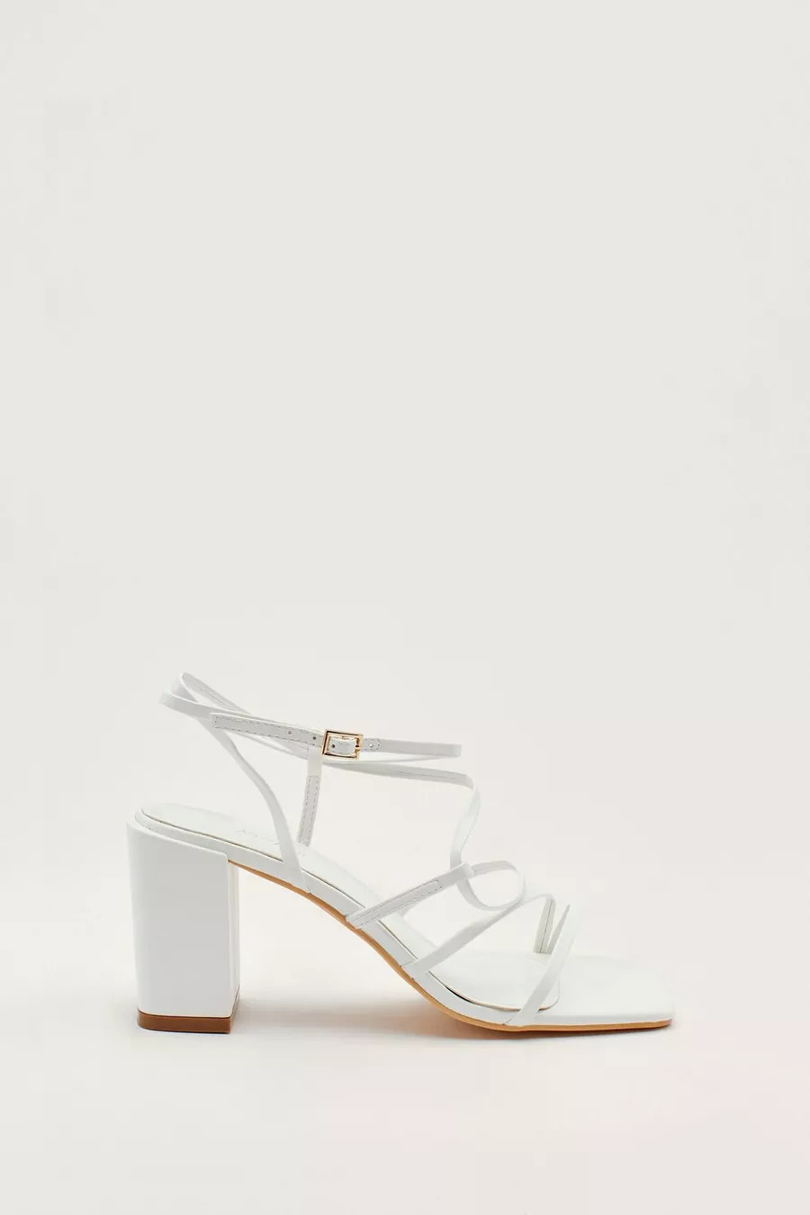 Faux Leather Midi Block Heel Flat Strappy Heels | Nasty Gal (US)